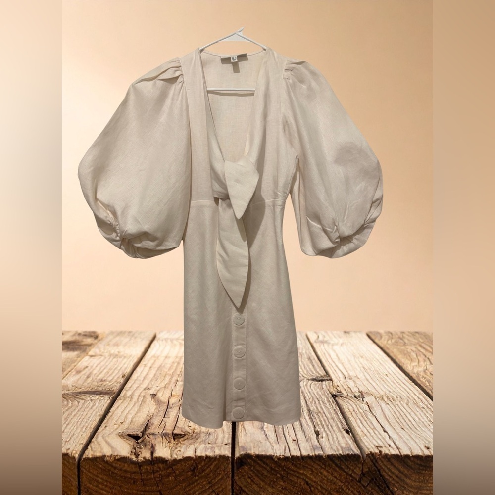 Shona Joy Cream Mini Dress with Front Tie - Picture 3 of 7